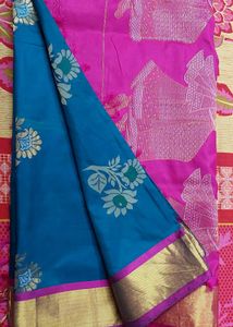Elegant Pink & Blue Uppada Silk Saree