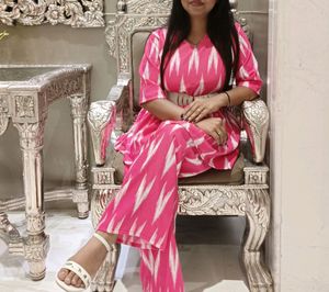 Pink Print Peplum Pant Set