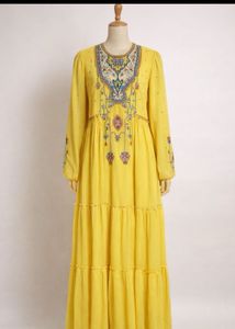 Elegant Yellow Embroidered Maxi Dress