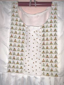 Brand New, White Cotton Frock With Beautiful Simple Design In The Front