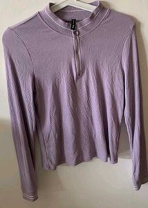 Lavender High Neck Ribbed Fitted Top