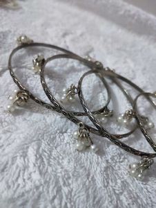 Pearl Silver Bangles - Set of 4