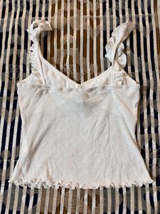 Newme (S) White Ruffle Trim Tank Top
