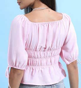 Pink Smocked Puff Sleeve Top