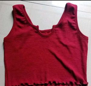 Red Ruffle Trim Tank Top