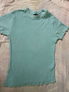 Mint Ribbed Short Sleeve Top