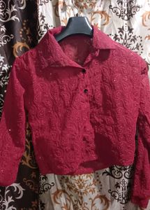 Net Full-Sleeve Crop Shirt