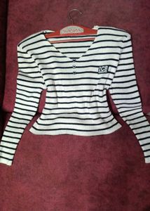 Striped V-Neck Winter Top