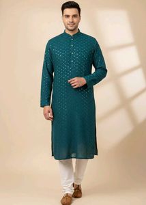 Premium Teal Mirror-Work Kurta