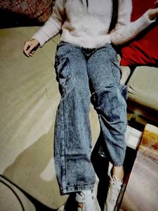 Acid Wash Wide Leg Cargo Jeans❤‍🔥