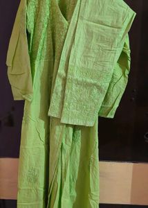 Lime Green Embroidered Kurti Set