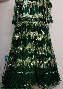 Green Colour Gown With Full Of Sequence Work