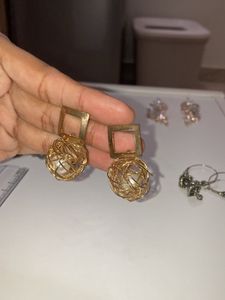 Gold Pearl In Sphere Earrings