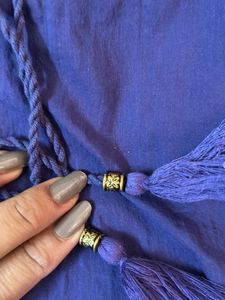 Blue Cotton Thread Work Short  Kurti