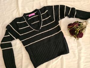 Striped V-Neck Knit Sweater