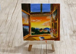 Window sunset view painting