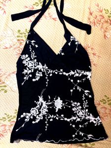 Women Floral Print Backless Top