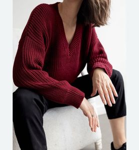 Burgundy V-Neck Knit Sweater