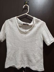 White Knit Short Sleeve Top Size S