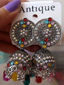 Antique Style Colorful Jhumka Earrings