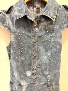Denim Mini Dress with Rhinestones
