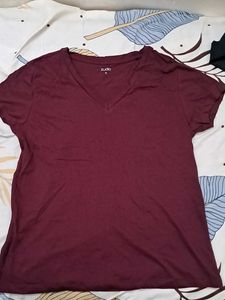 Zudio Maroon V-Neck T-Shirt