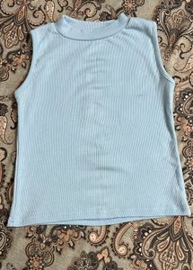 Blue Ribbed Mock Neck Tank