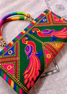 Colorful Embroidered Peacock Handbag