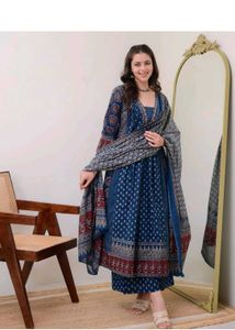 KLOSIA Women's Rayon Printed Anarkali Kurta and Pa