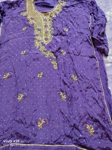 Purple  Embroidered Dress Material