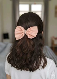 Peach Hair Bow Clip with Pearls