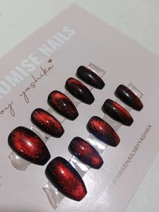 Red Cat Eye Press On Nails