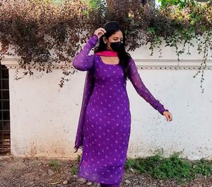 Purple Printed Salwar Kameez