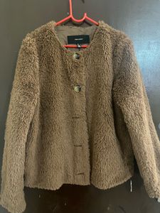 Fuzzy Brown Button-Up Jacket