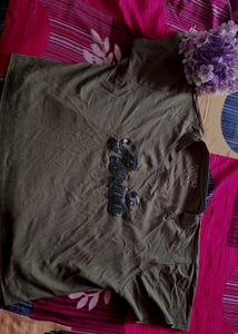Olive Green Embellished Tee