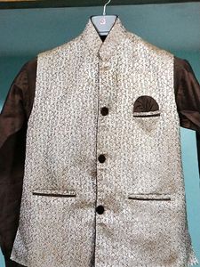 Wedding Guest Wear Kurta Set With Pajama In Brown Oand Beige Color