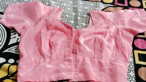 Peachy Pink Silk Blend Saree with Blouse.