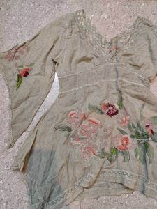 Fairy Embroidered Bell Sleeve Asym Bottom Top