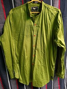 Olive Green Band Collar Shirt Men