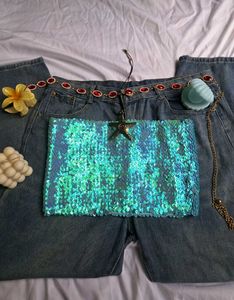 TOPSHOP Blue Sequin Tube Top🫧🕊️🩵🪞✨