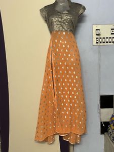 Pintrest Elegant Orange &amp; Silver Maxi Dress