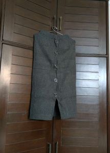 Women Grey Knitted Pencil Winter Skirt