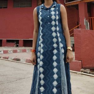Indigo Print Sleeveless Kurta