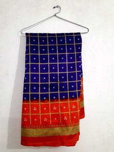 Vibrant Blue & Red Bandhani Style Saree