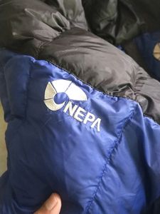 Blue Puffer Jacket Branded Black And Logo