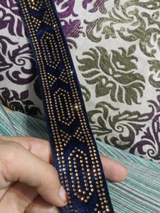 Navy Blue Velvet Stone Lace