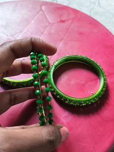 Green Beaded Bangle Set