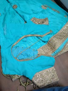 Elegant Turquoise Saree Withblouse Falls And Picco