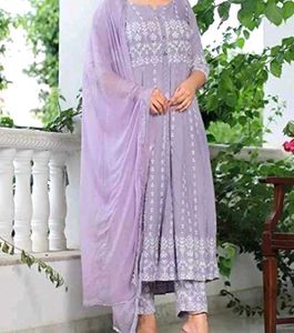 Lavender Anarkali 3 PC Suit