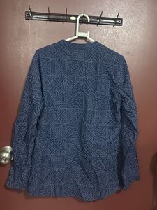 Patterned Blue Long Sleeve Kurta